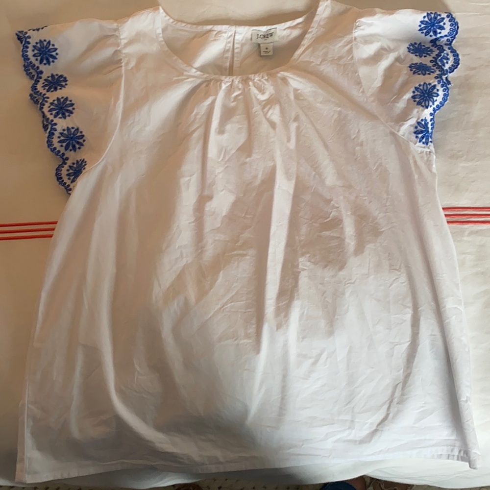 J. CREW White Flutter-Sleeve Blouse size S